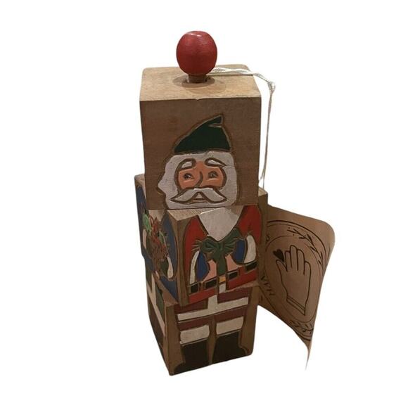 Midwest Importers Rotating Wooden Block Santa 4 Different Views VTG Folk Art - Picture 1 of 7